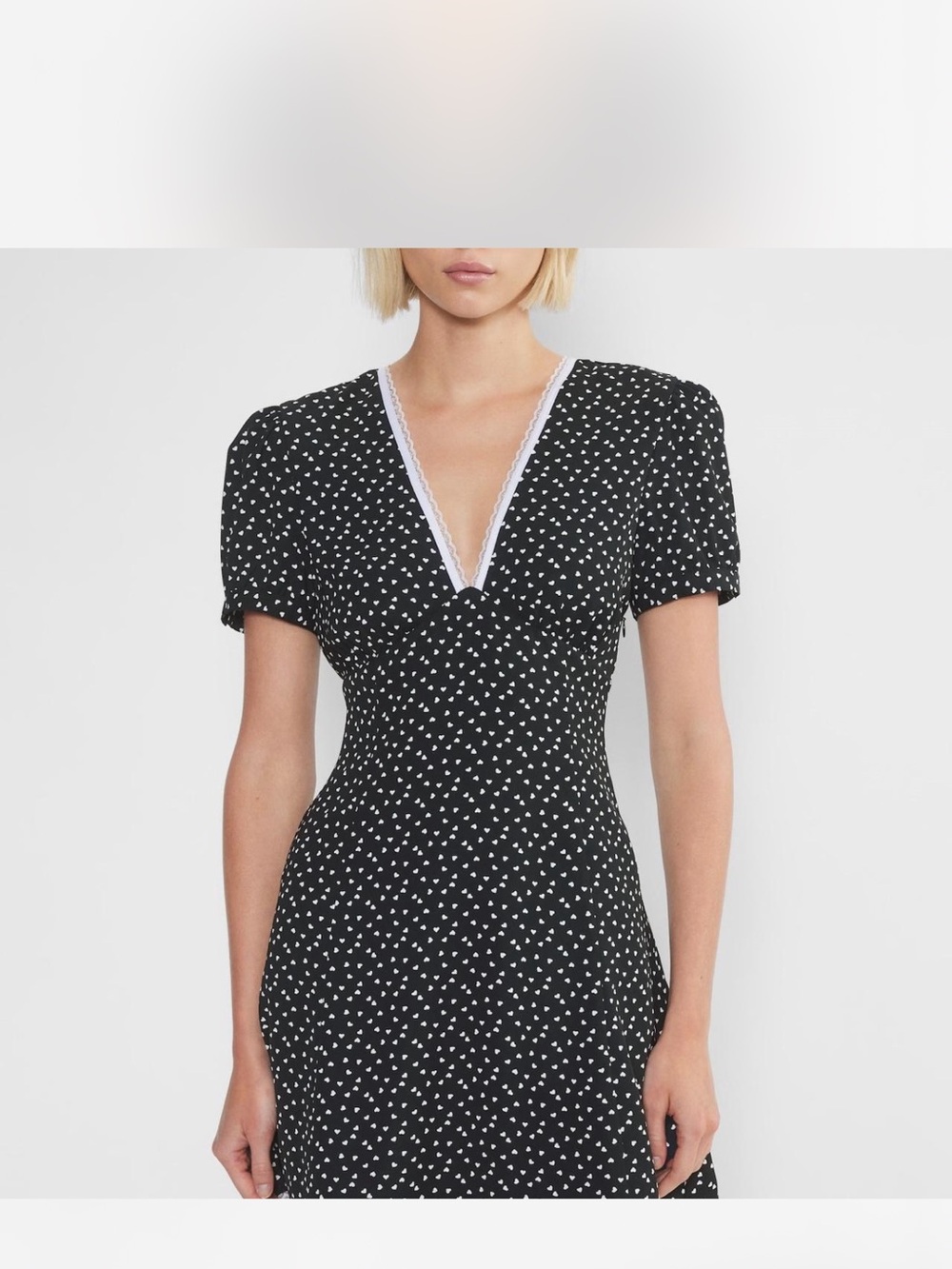 Aritzia Black Mini Dress with White Heart Print & V-Neck